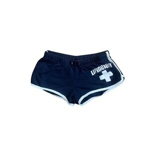 Lifeguard Navy Blue Cotton Dolphin Booty Shorts Women Large Graphic Logo Retro